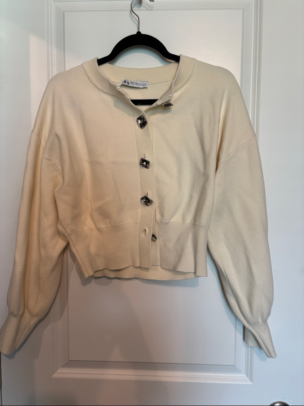Zara Cream Cropped Cardigan with Geometric Buttons